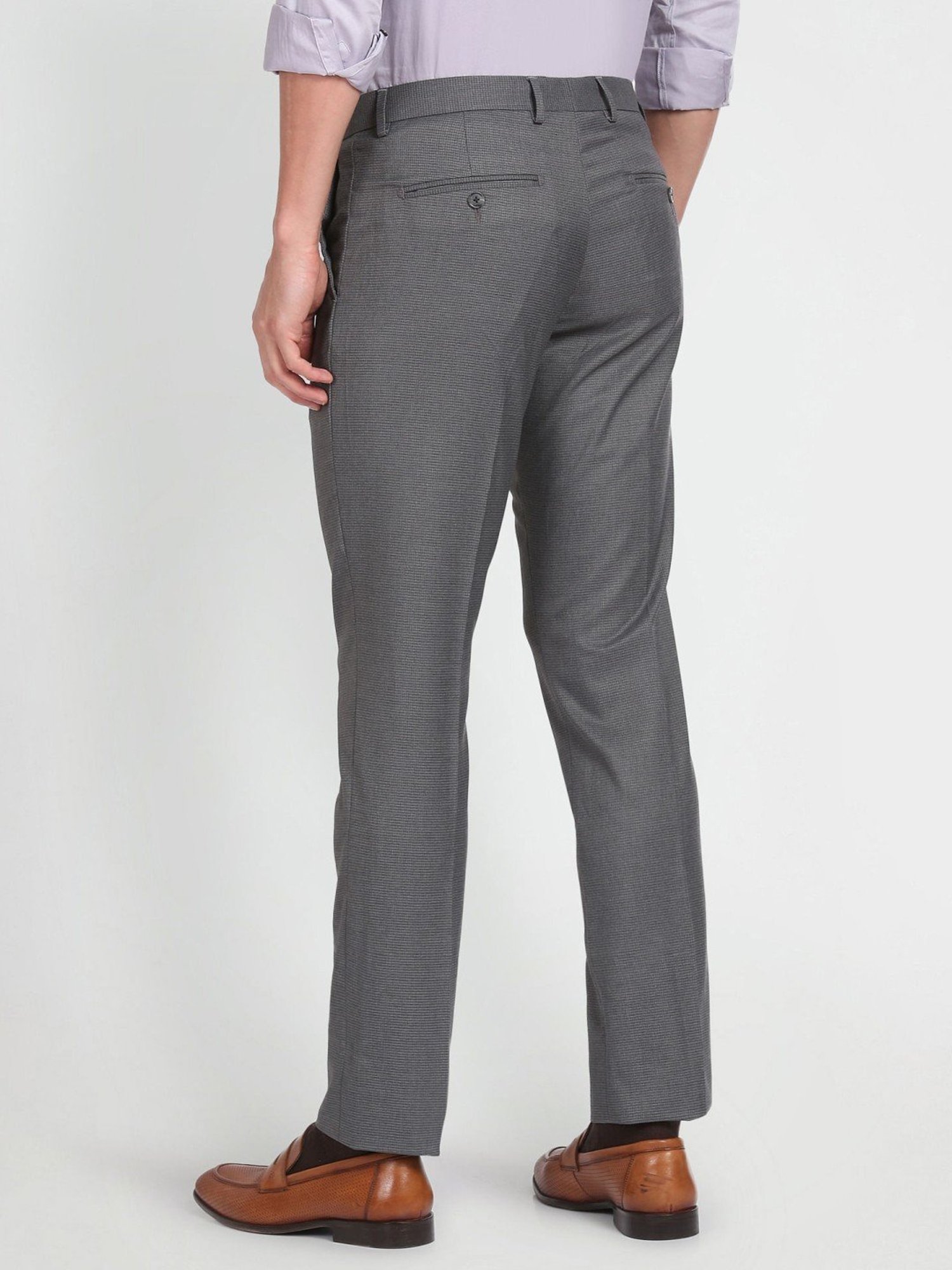 Arrow Grey Regular Fit Texture Trousers