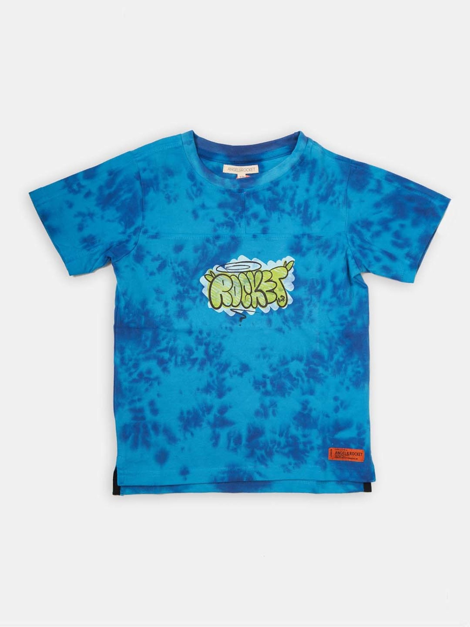 Angel & Rocket Kids Blue Cotton Printed T-Shirt