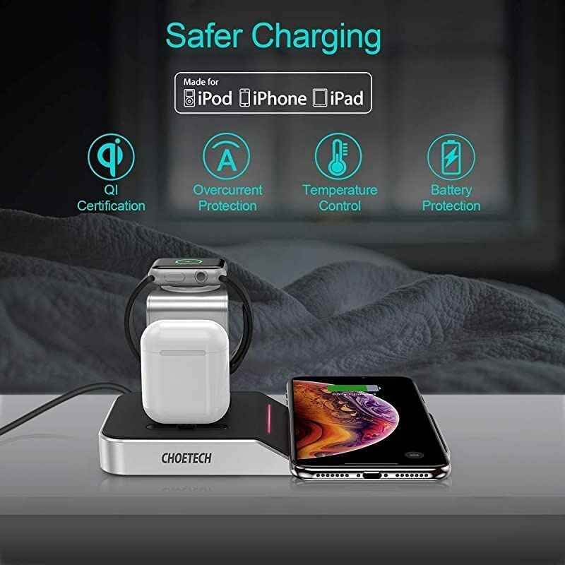 Wireless Charger,MFi Certified 4 in 1 Wireless Charging Station Dock Charging Stand for iWatch SE/6/5/4/3/2,iPhone SE/11/12/12 Pro/12 Pro Max,Galaxy S20/Note 10/S10,AirPods Pro (With Adapter)
