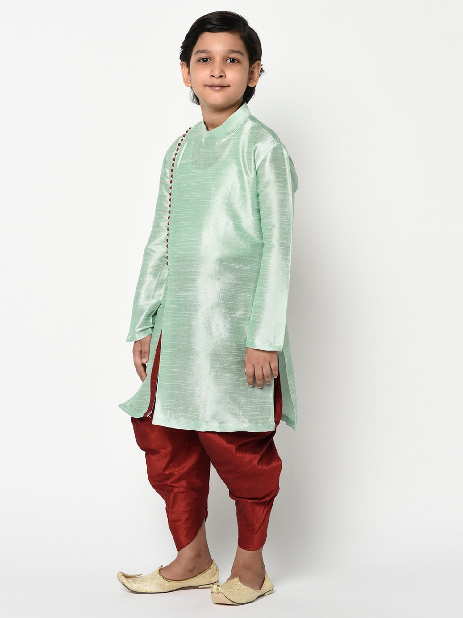 Deyann Kids Green & Red Solid Full Sleeves Kurta with Patiala