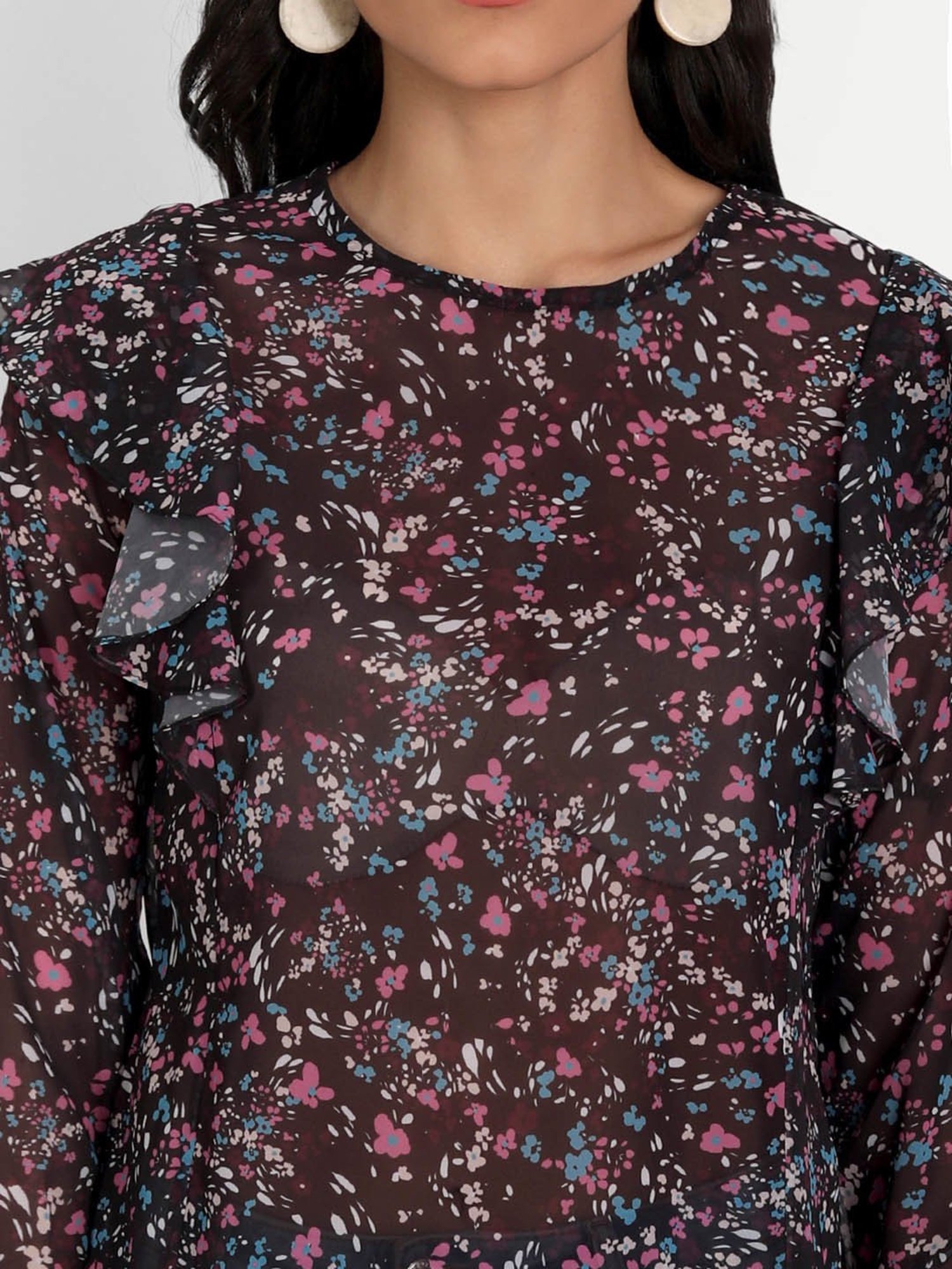 MASAKALI.CO Black Floral Print Top