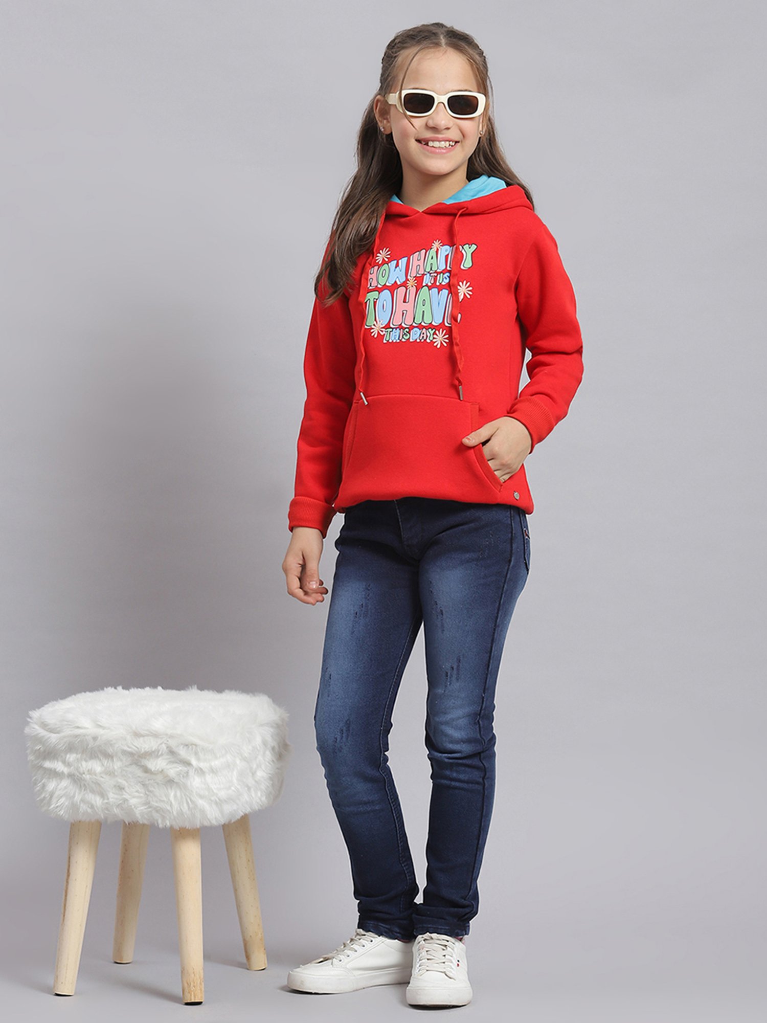 KIDS ONLY Blue Cotton Embroidered Full Sleeves Sweatshirt