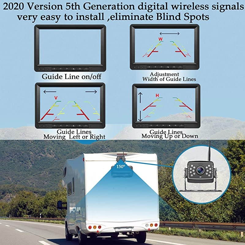 FHD 1080P Digital Wireless Backup Camera with 7quot DVR Monitor HighSpeed Observation System for RVsTrucksTrailersFifth Wheel IP69K Waterproof Super Night Vision Guide Lines DIY