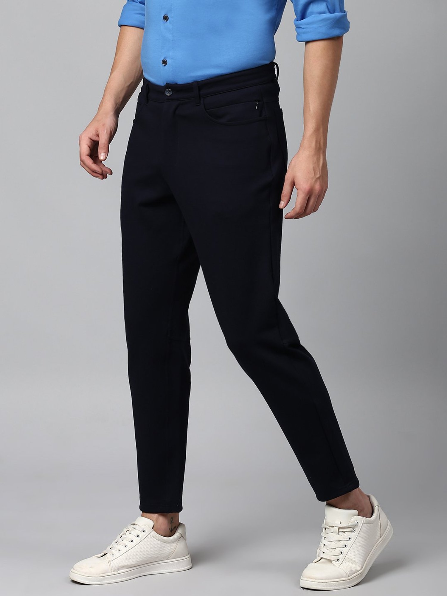 Slowave Navy Blue Regular Fit Trousers