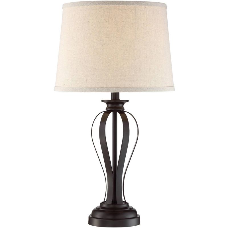 Regency Hill Modern Table Lamps Set of 2 Open Profile Bronze Fabric Drum Shade for Living Room Bedroom Bedside Nightstand Office