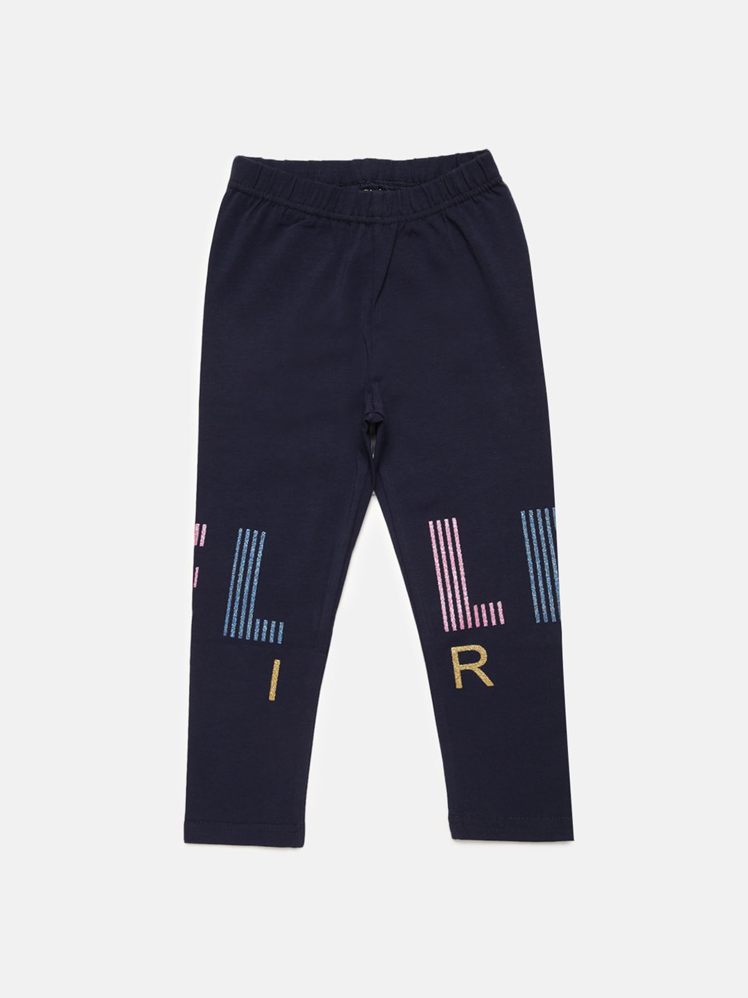 Elle Girls Blue Cotton Printed Leggings