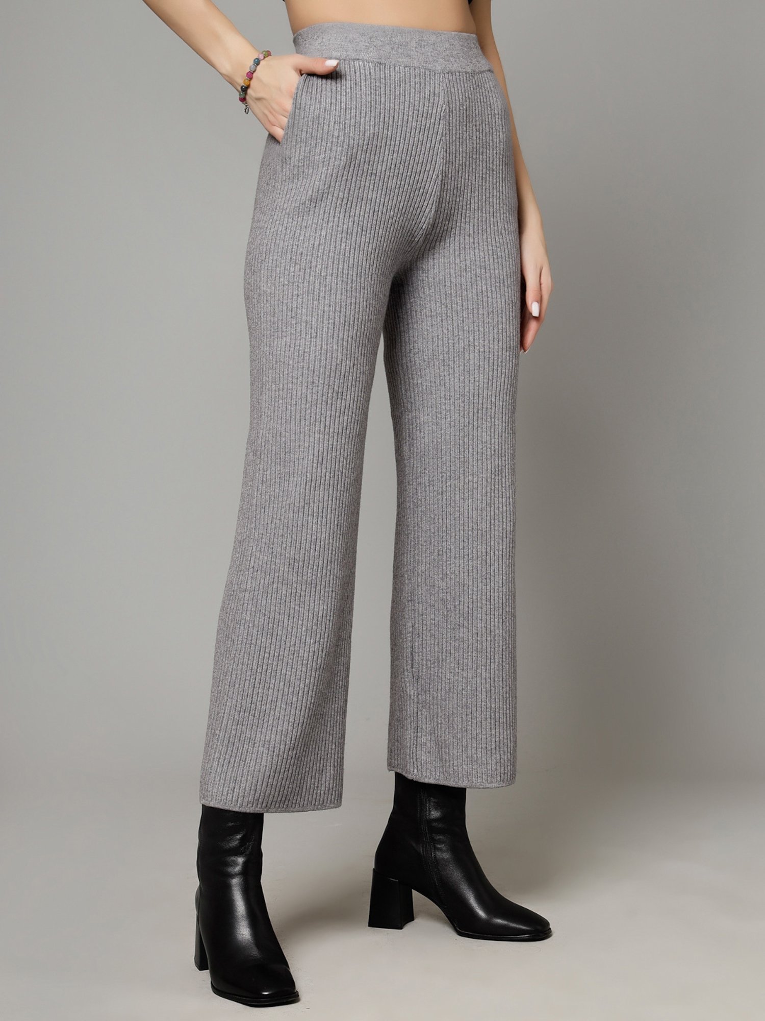 Mafadeny Light Grey Regular Fit Mid Rise Palazzos