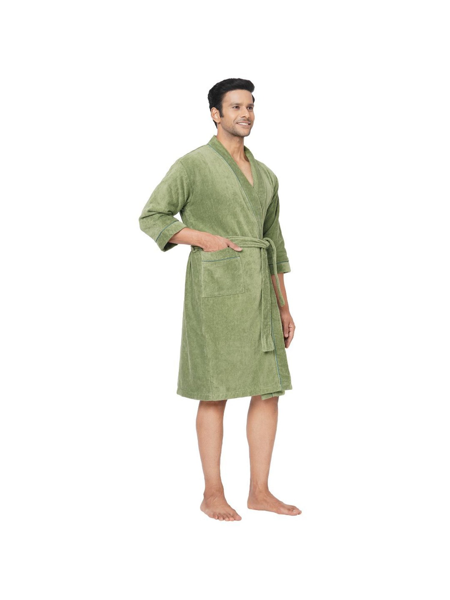 Spaces Exotica Solid Dark Green Cotton Bathrobes