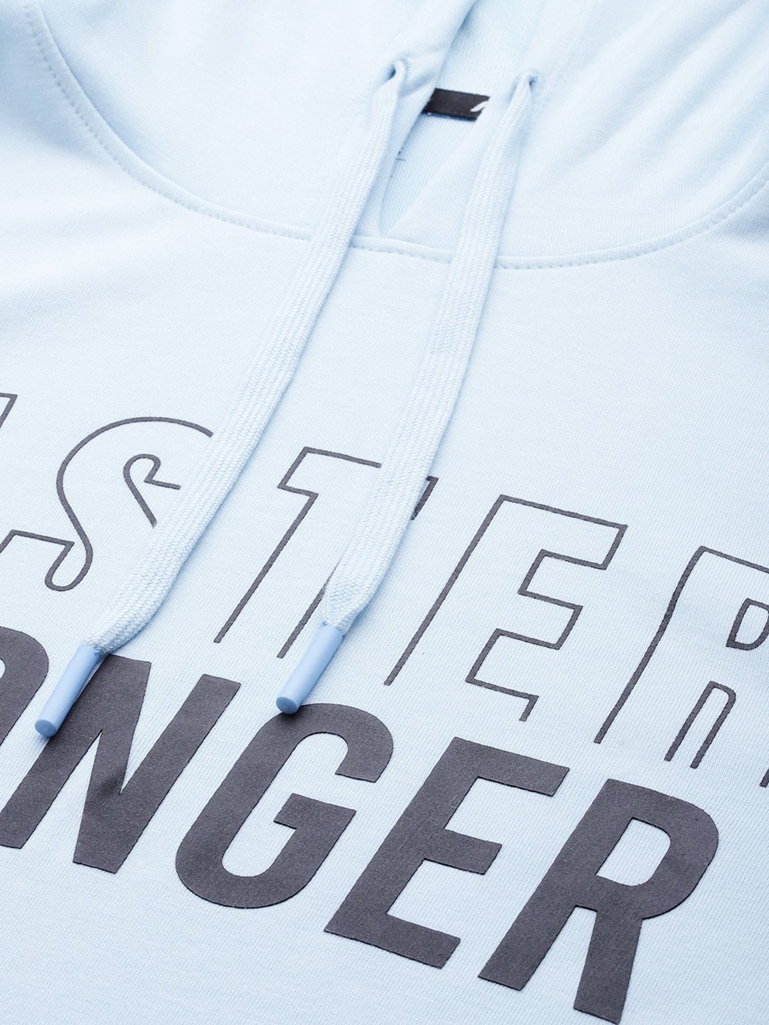 ALCIS Light Blue Slim Fit Printed Hooded Sweatshirt