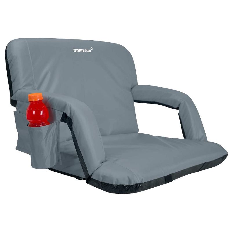 Driftsun Universal Wide Deluxe 25 Inch Width Folding Stadium Reclining Bleacher Seat Chair with Back Support for Sporting Events, Gray
