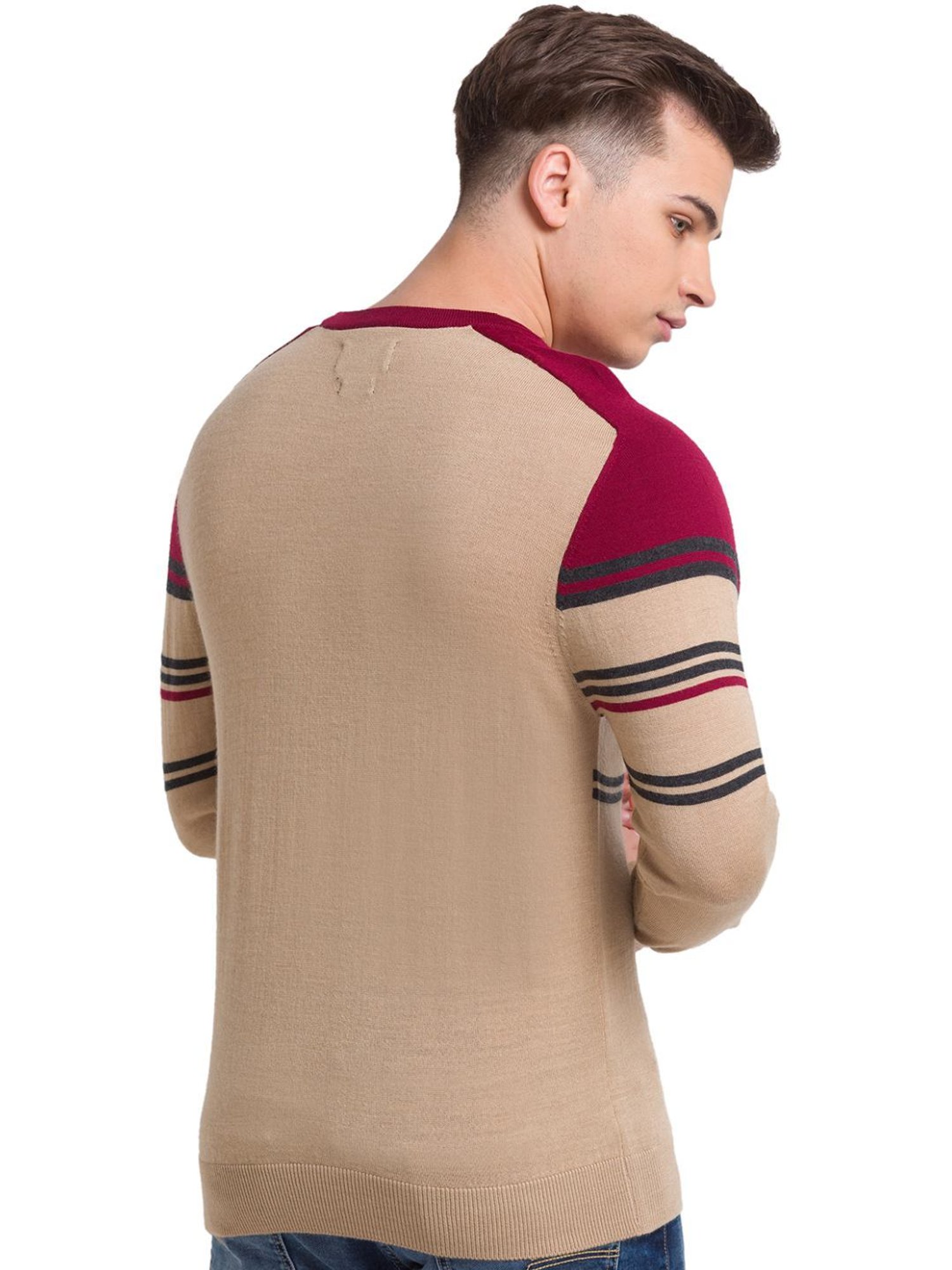 ColorPlus Beige Tailored Fit Colour Block Sweater