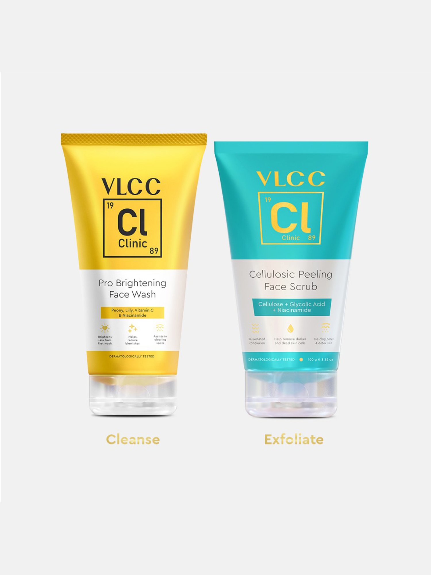 VLCC Clinic Pro Brightening Face Wash & Cellulosic Peeling Face Scrub Combo
