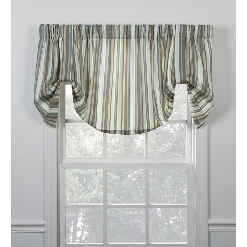 Ellis Curtain Mason Stripe High Quality Room Darkening Solid Natural Stylish Color Tie Up Window Valance - 60 x 22, Blue