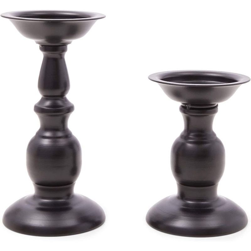 Farmlyn Creek 2-Pack Black Metal Pillar Candle Holders Set for Coffee Table Home Decor, 2 Sizes