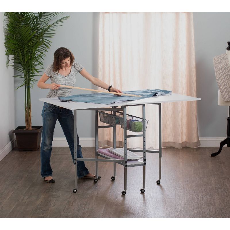 Sew Ready Adjustable Height Hobby and Craft Table with Drawers Silver/White - Studio Designs