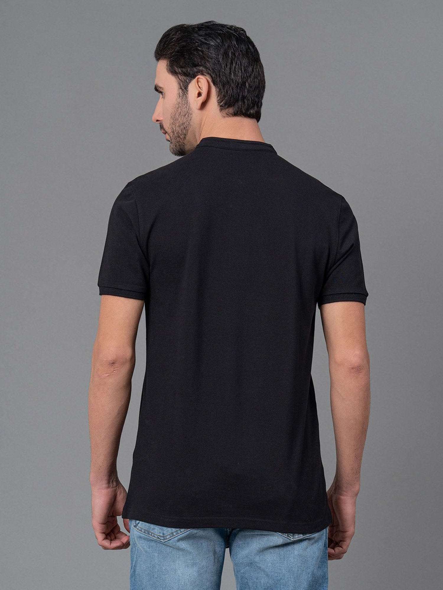Red Tape Black Regular Fit Cotton Henley T-Shirt