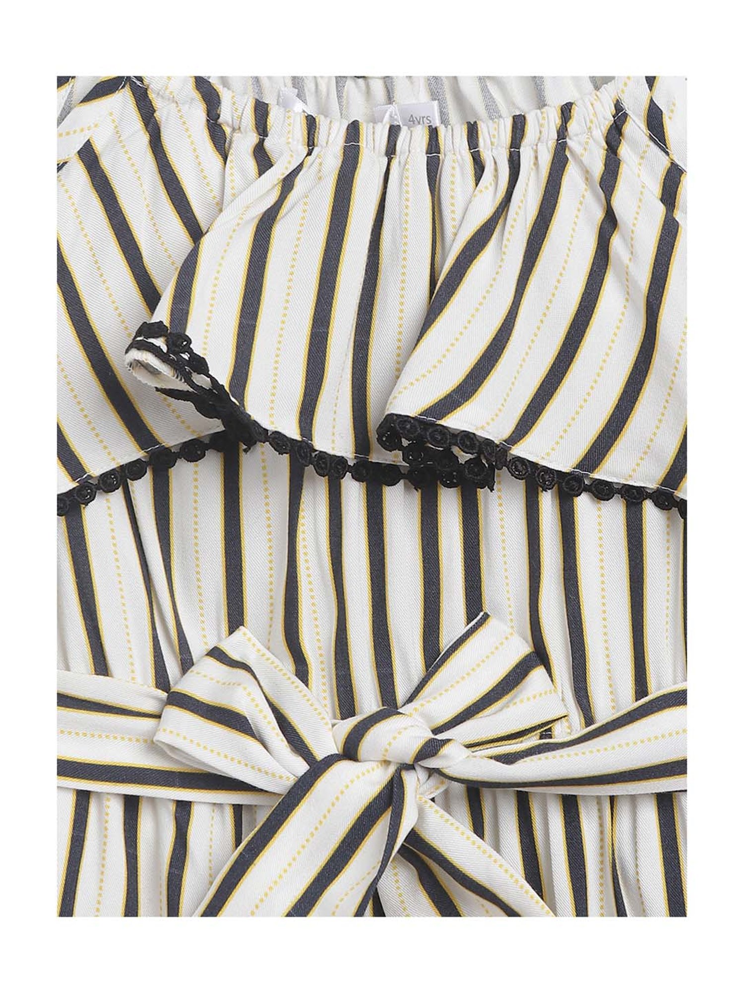 Elle Kids White Cotton Striped Dress