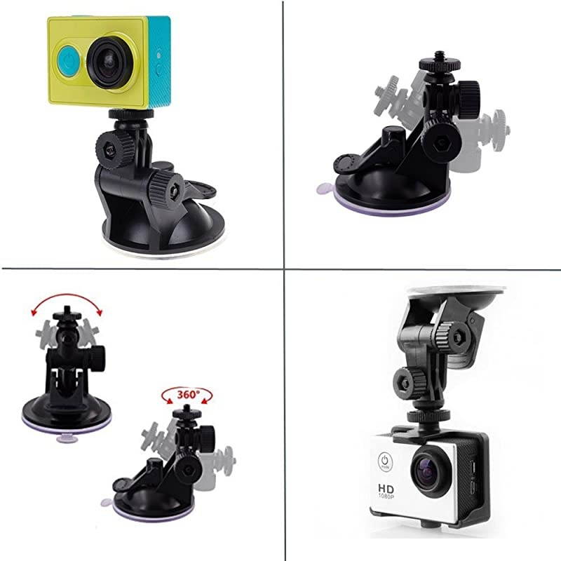 in Car Windscreen Universal Suction Cup Mount Car for Windshield Dash Cam Camera Camcorder Mount Holder Stand 360 Rotation with 60cm Stainless Steel Tether and 14 Thread to Action Camera