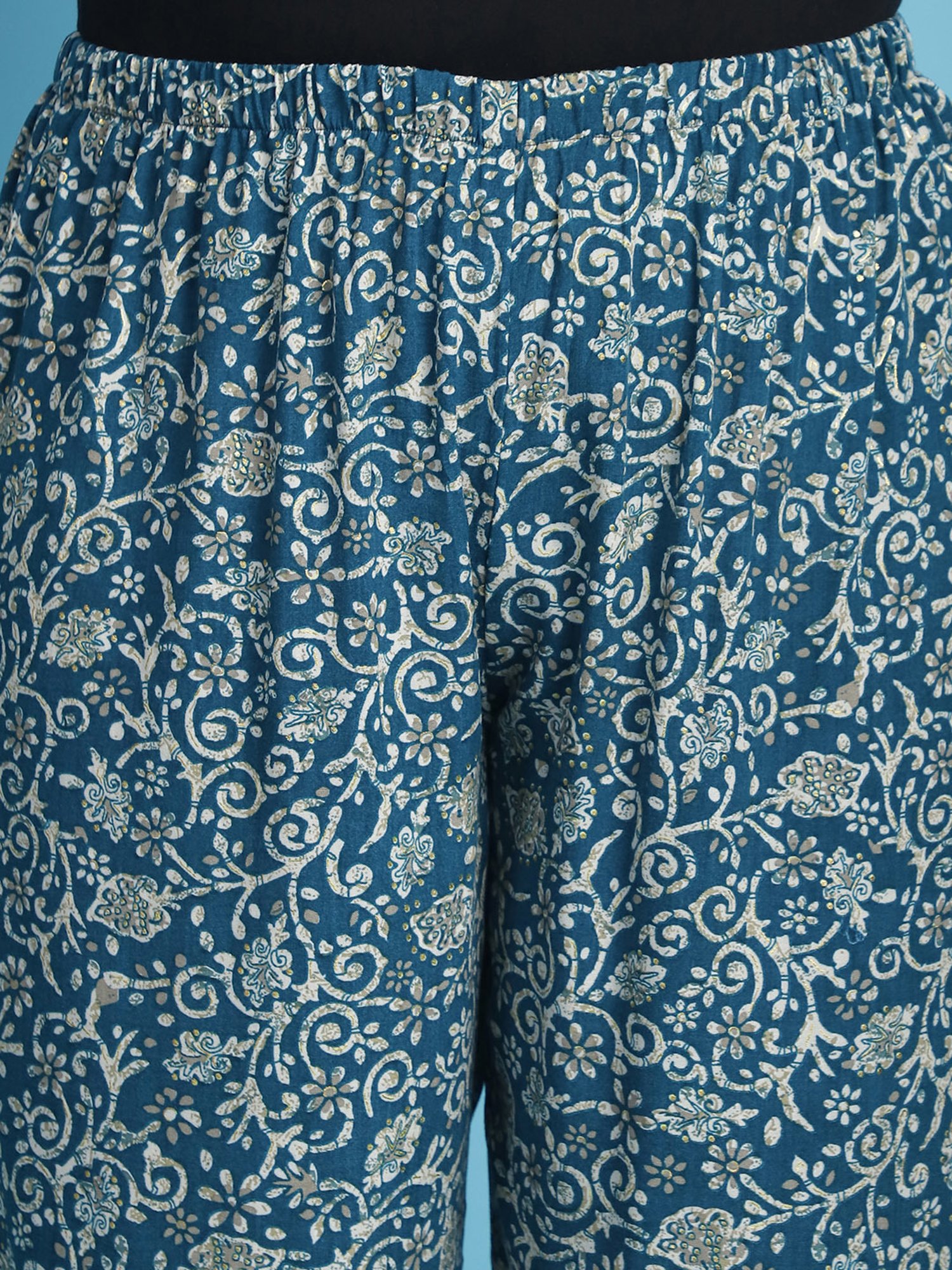 theRebelinme Teal Floral Print High Rise Regular Fit Palazzos