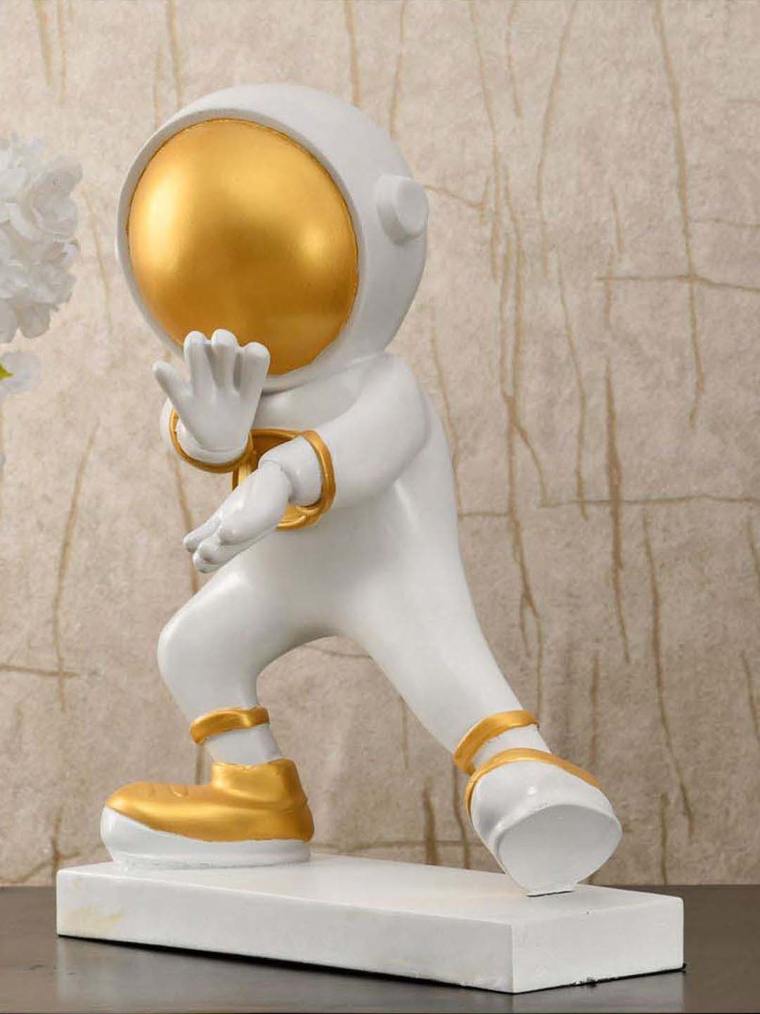 @home White & Gold Resin Kungfu Astronaut Figurine Showpiece