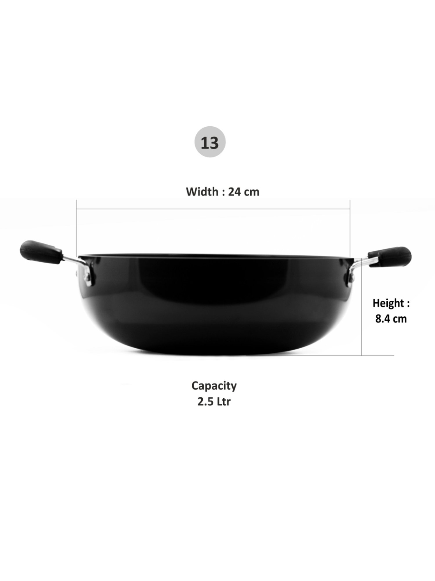 Sumeet 3mm Hardanodised Deep kadhai Size No. - 13  24cm Dia. 2.5 Ltr Capacity