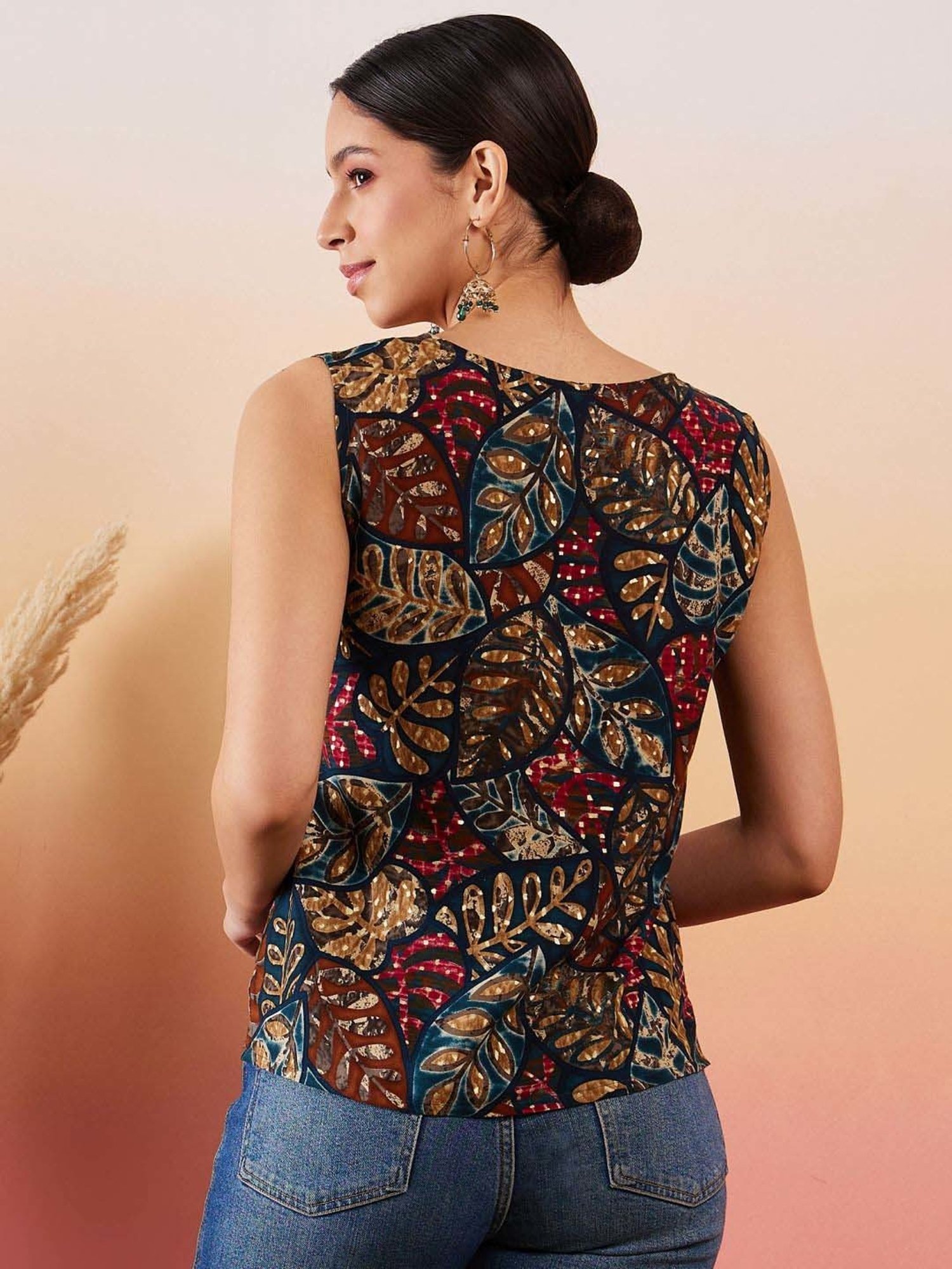 Inweave Teal Blue Printed Top