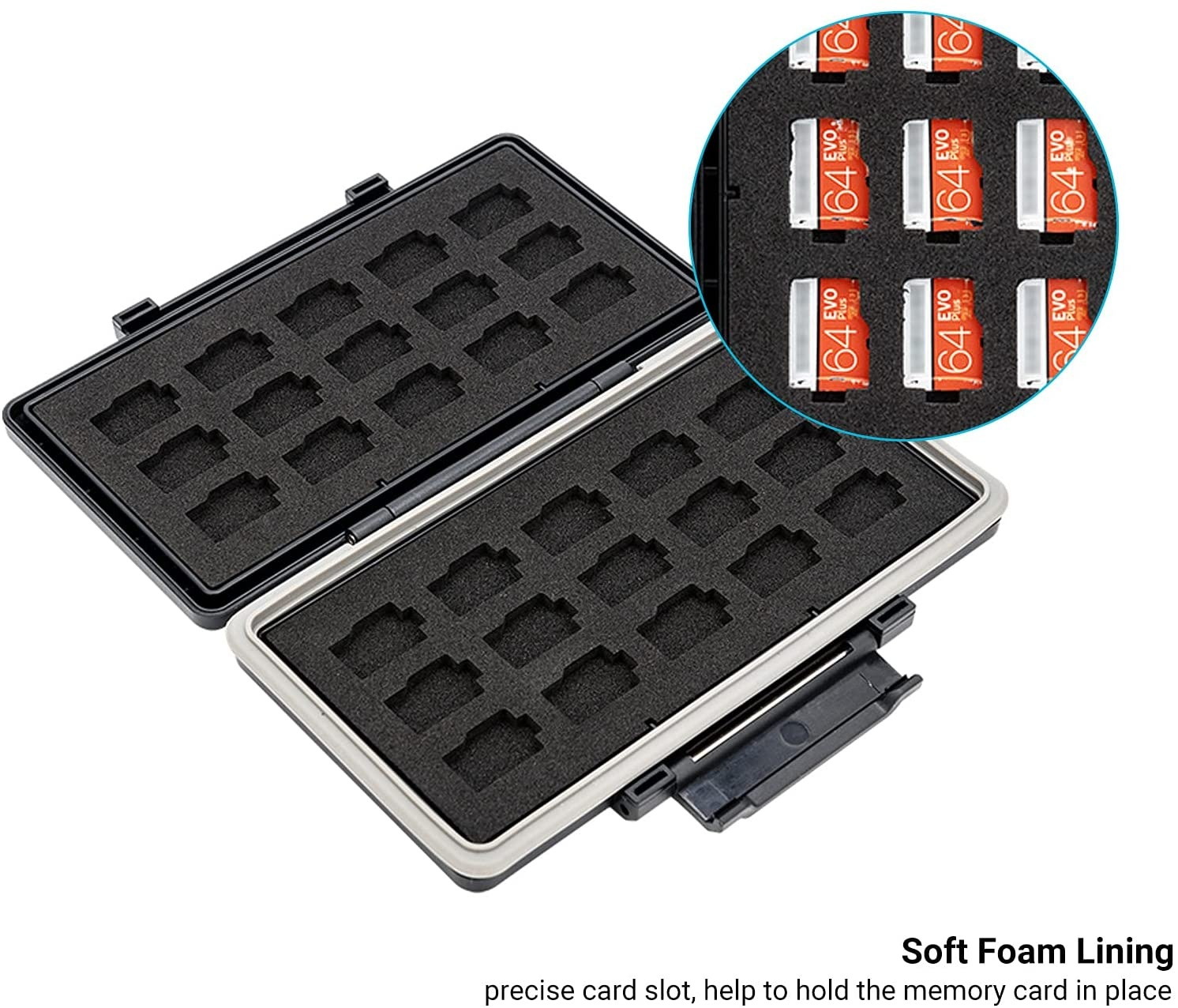 30 Slots Micro SD Card Case with Index Label, Water Resistant & Shockproof Micro SD Card Holder, Compact MicroSDHC / MicroSDXC / Micro SD Card Organizer Storage