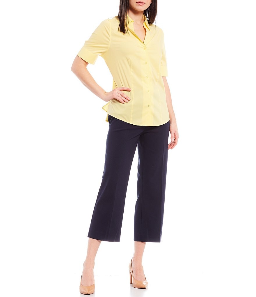 Preston & York Caroline Bow Woven V-Neck 3/4 Sleeve Blouse