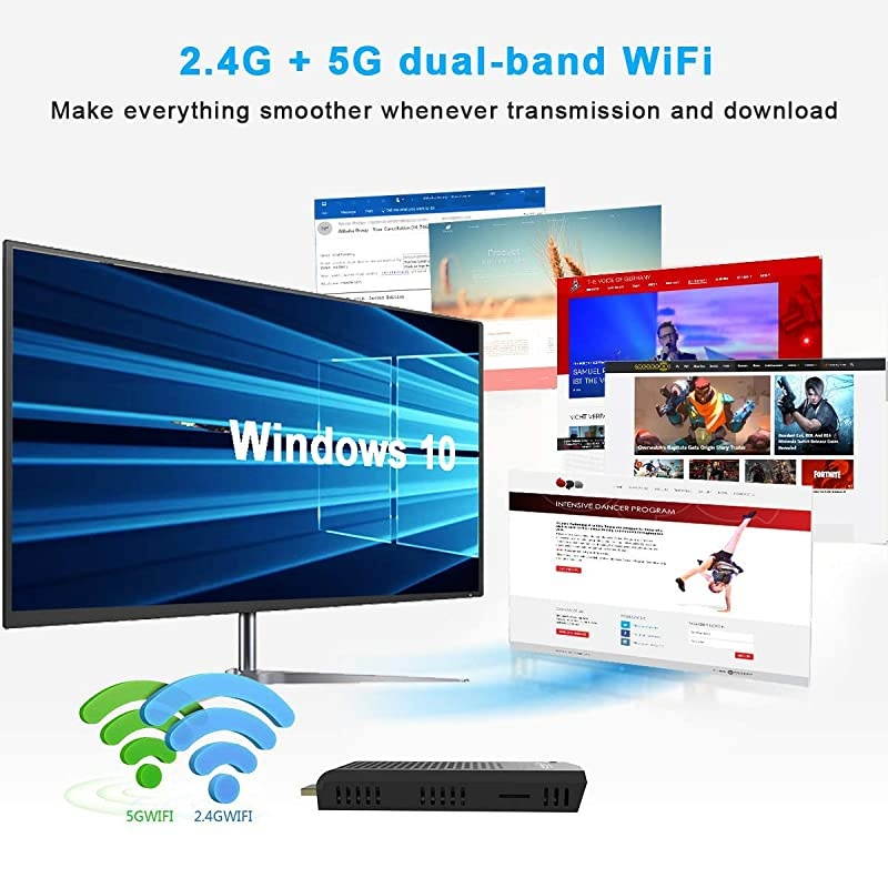 Fanless Mini PC,Intel Atom Z8350 Computer Stick Windows 10 Pro 64 Bit,4GB DDR 64GB eMMC,4k HD,Bluetooth 4.2,Dual Band WiFi AC