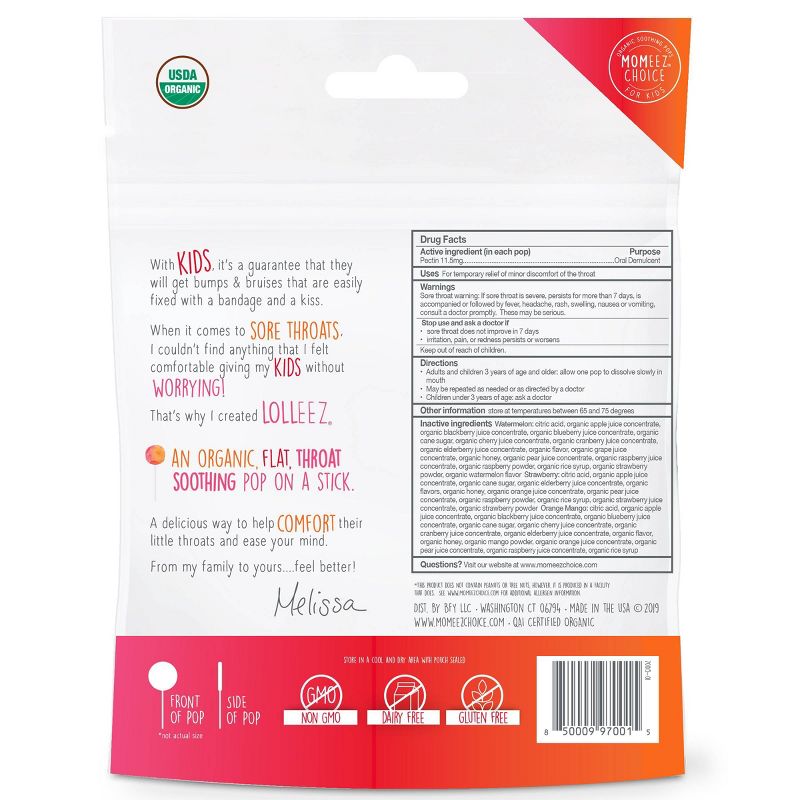 Lolleez Children's Organic Throat Soothing Pops - Watermelon, Strawberry, & Orange Mango - 15ct