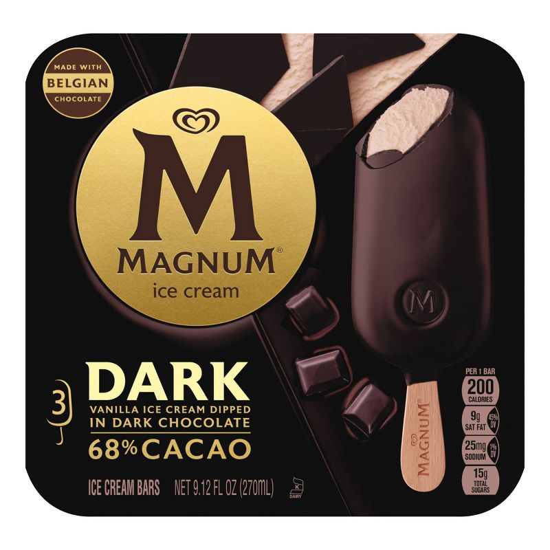Magnum Vanilla Ice Cream Bars Dipped in Dark Chocolate - 3ct