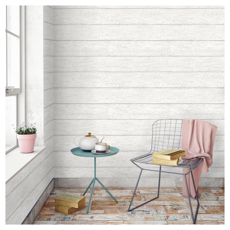 Devine Color Textured Shiplap Peel & Stick Wallpaper White