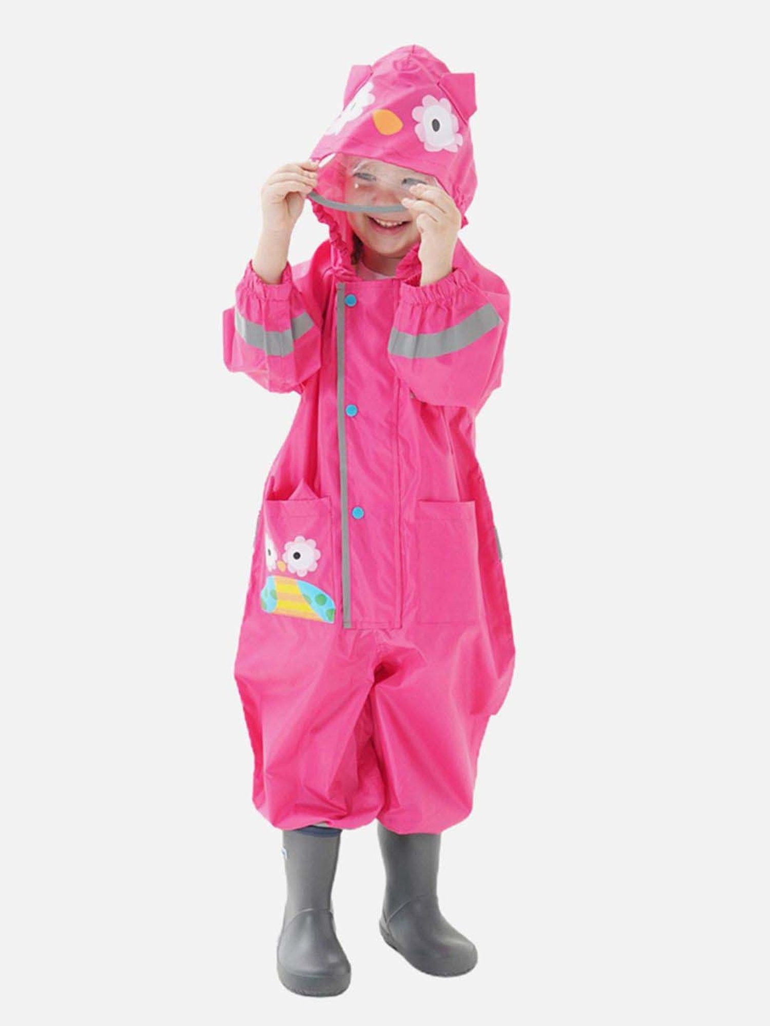 Little Surprise Box Kids Pink Printed Full Sleeves Raincoat