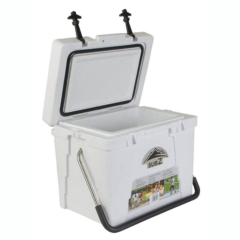 Sub Z 23 Quart Outdoor Camping Beverage Cooler w/ Stainless Steel Handle, White