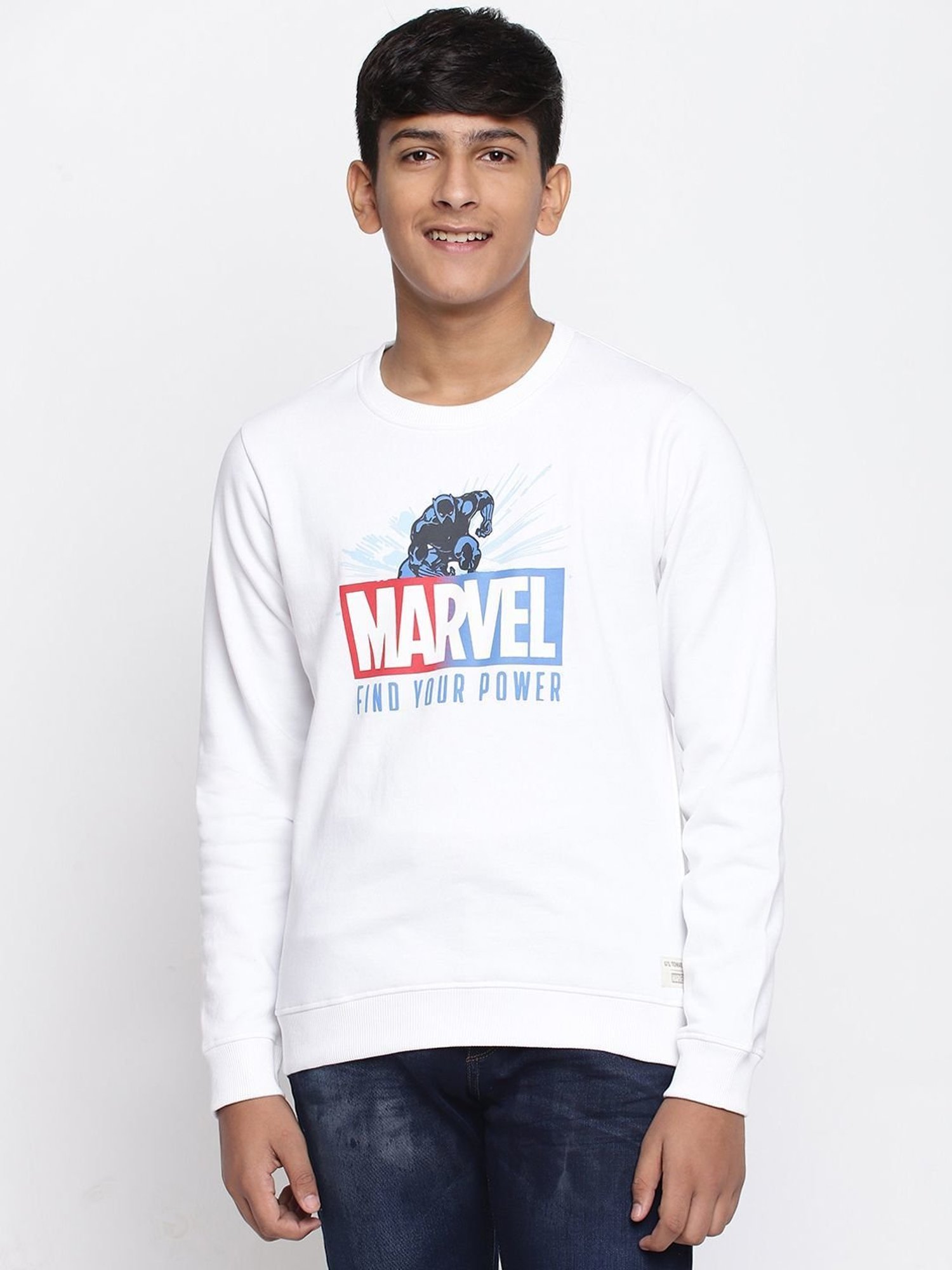 Lil Tomatoes Kids White Printed Full Sleeves Marvel Sweatshirt