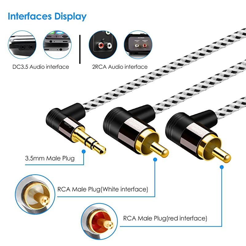 35mm to RCA Long 16ft Angle 35mm Male to 2RCA Male Auxiliary Stereo Audio Y Splitter GoldPlated for Smartphones MP3 Tablets SpeakersHome TheaterHDTV5M
