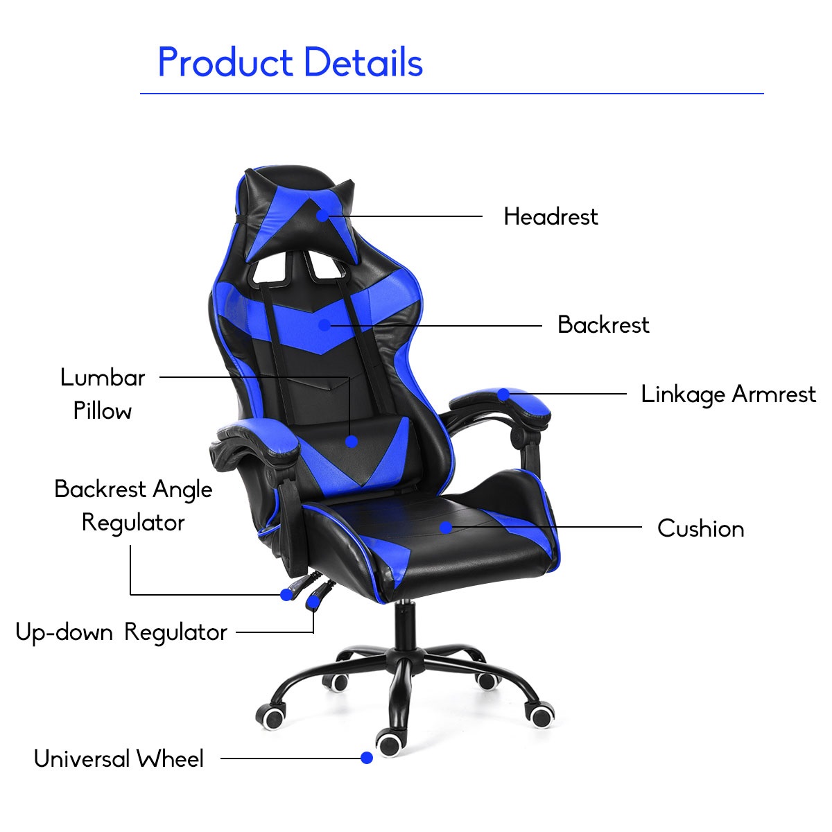 Executive Office Chair Racing Gaming Chair Leather Computer Recliner Swivel Lift