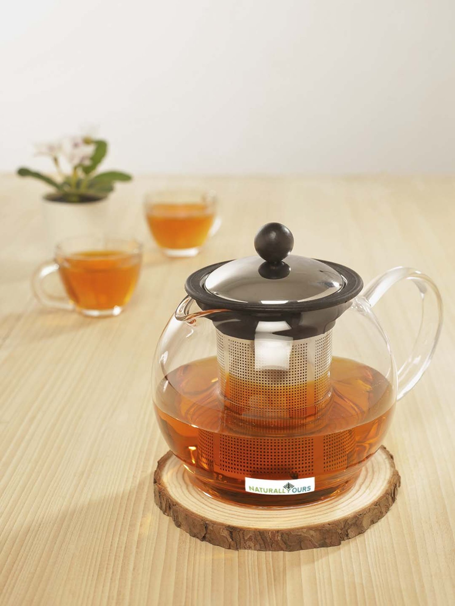 NATURALLYOURS Borosilicate Glass Tea Kettle with Stainless Steel Filter - 500 ml