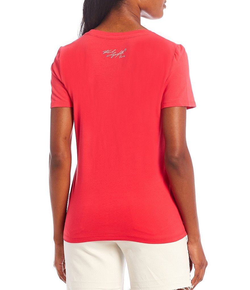 KARL LAGERFELD PARIS Signature Sequin Script Logo Patch Short Sleeve Tee