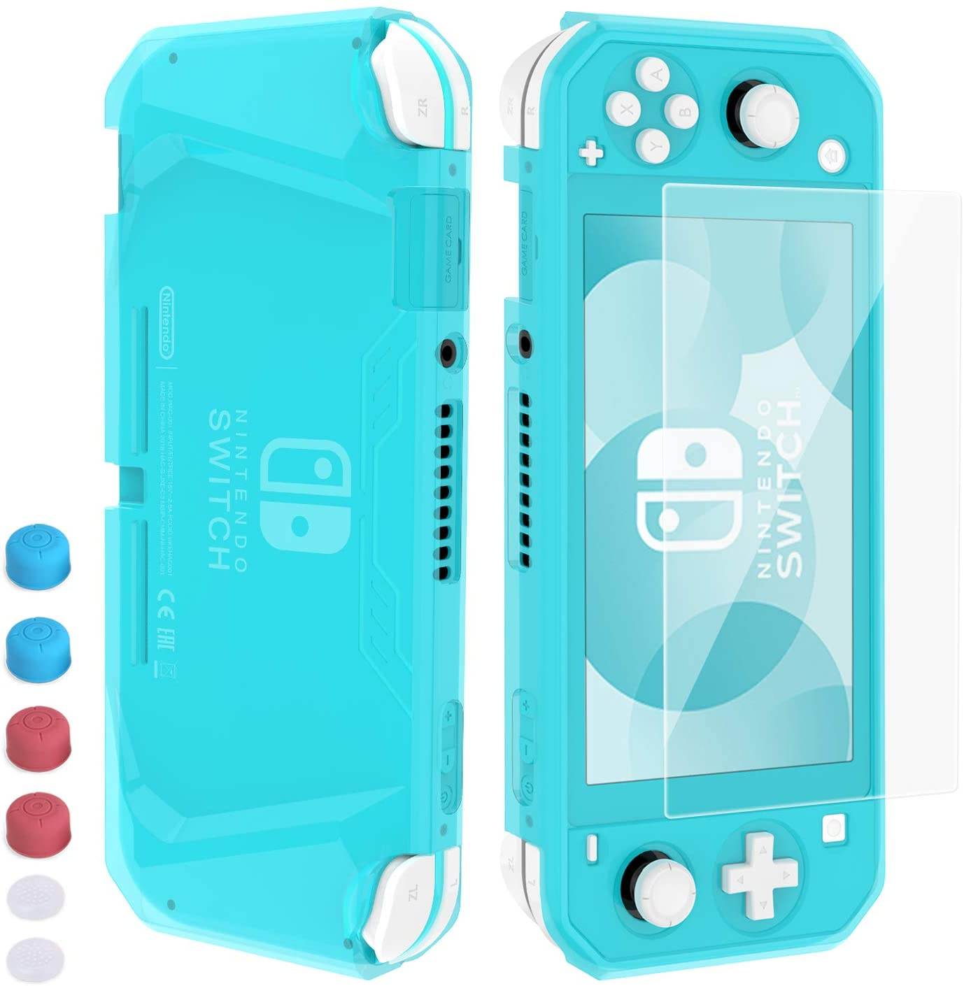 HEYSTOP Case for Nintendo Switch Lite, Soft TPU Protective Case Cover for Nintendo Switch Lite with Switch Lite Tempered Glass Screen Protector and Thumb Stick Caps (Blue)