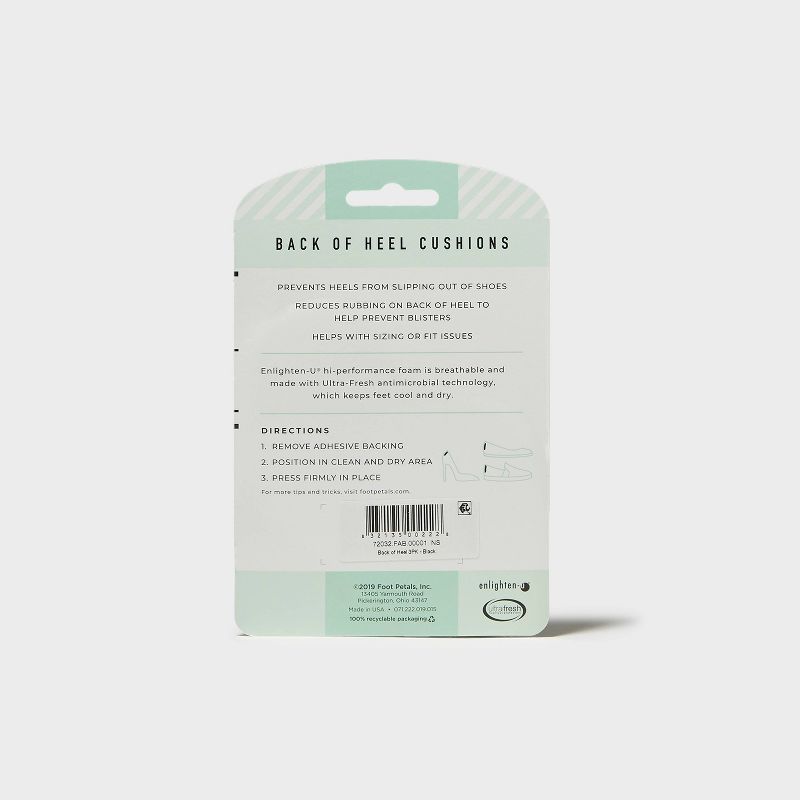 Women's Fab Feet by Foot Petals Back of Heel Insoles Shoe Cushion Black - 3 pairs