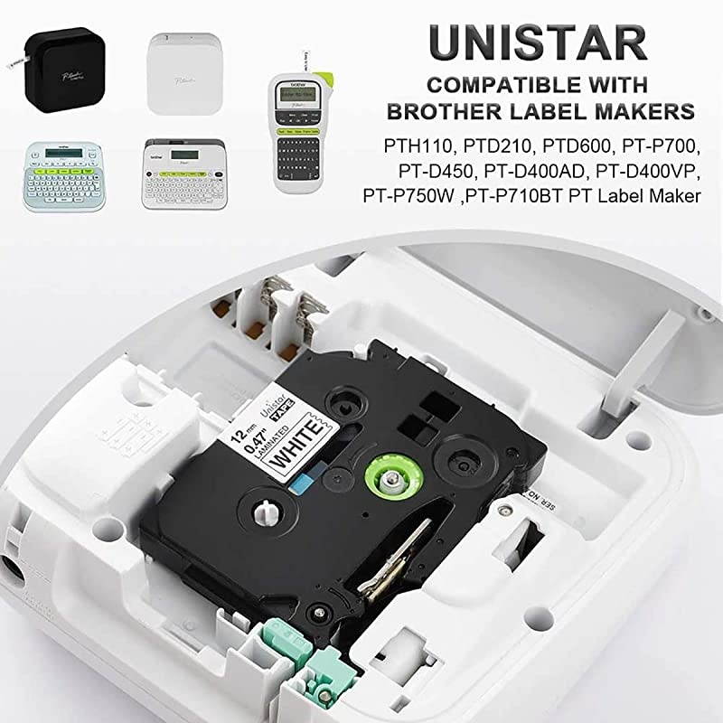 Compatible Label Tape Replacement for Brother P Touch 12mm 0.47 White Laminated Labeling Tape, TZe-231 TZe231 TZ-231 TZ231 for Label Maker PT-D210 PT-D400 PT-D600 PT-1280, 26.2 Feet, 5 Pack