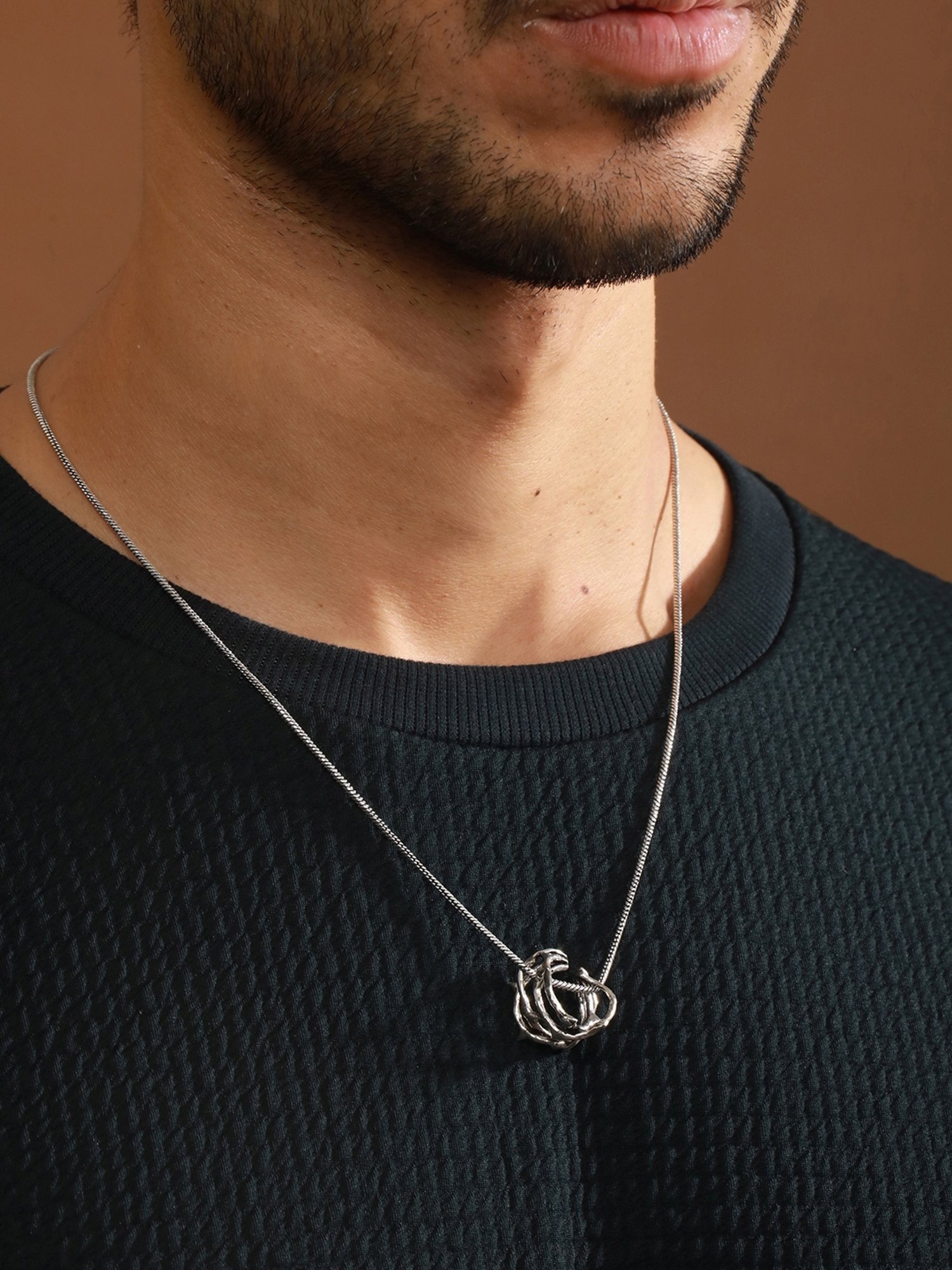 Bold by Priyaasi Thorned Ring Black Casual Pendant With Chain for Men