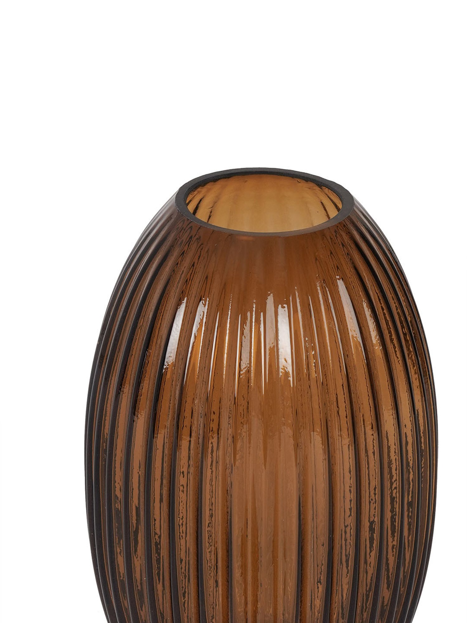 Pure Home and Living Brown Glass Ribbed Round Vase