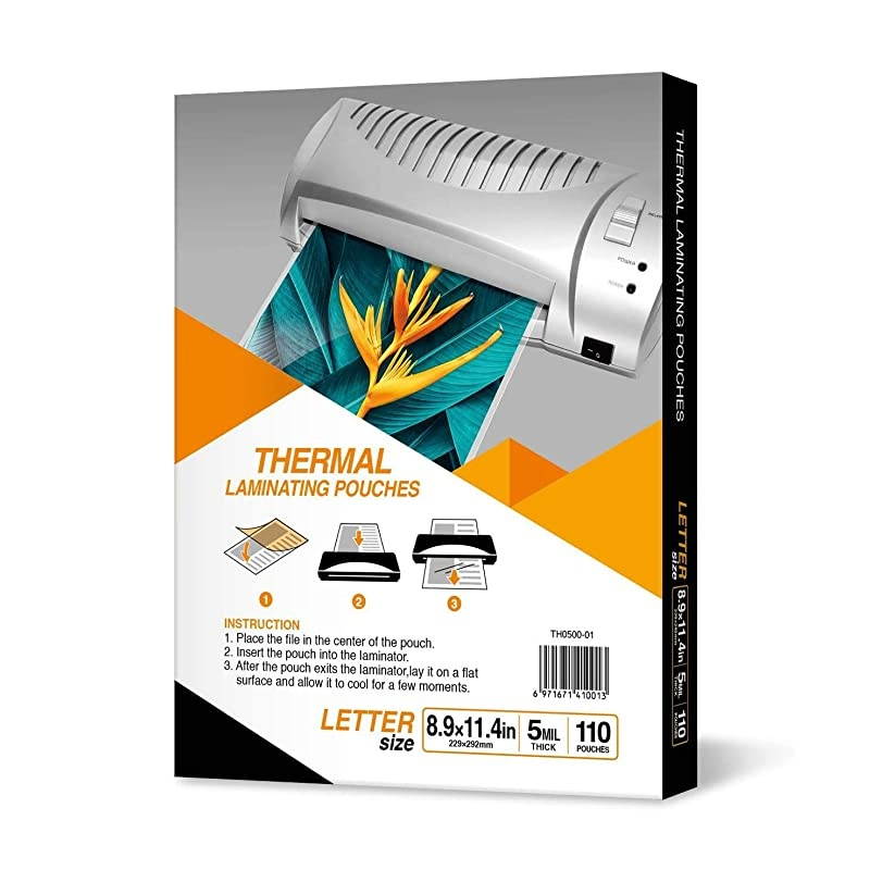 Thermal Laminating Pouches 89 x 114 Inches 5 Mil Thick 110 Pack Letter Size Sheets ClearTH050001