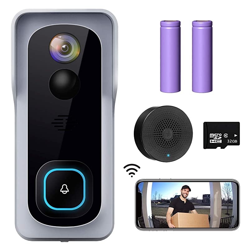 WiFi Video Doorbell Camera  Wireless Doorbell Camera with Chime 1080P HD 2Way Audio Motion Detection IP65 Waterproof Cloud Storage and 32GB SD Card Included