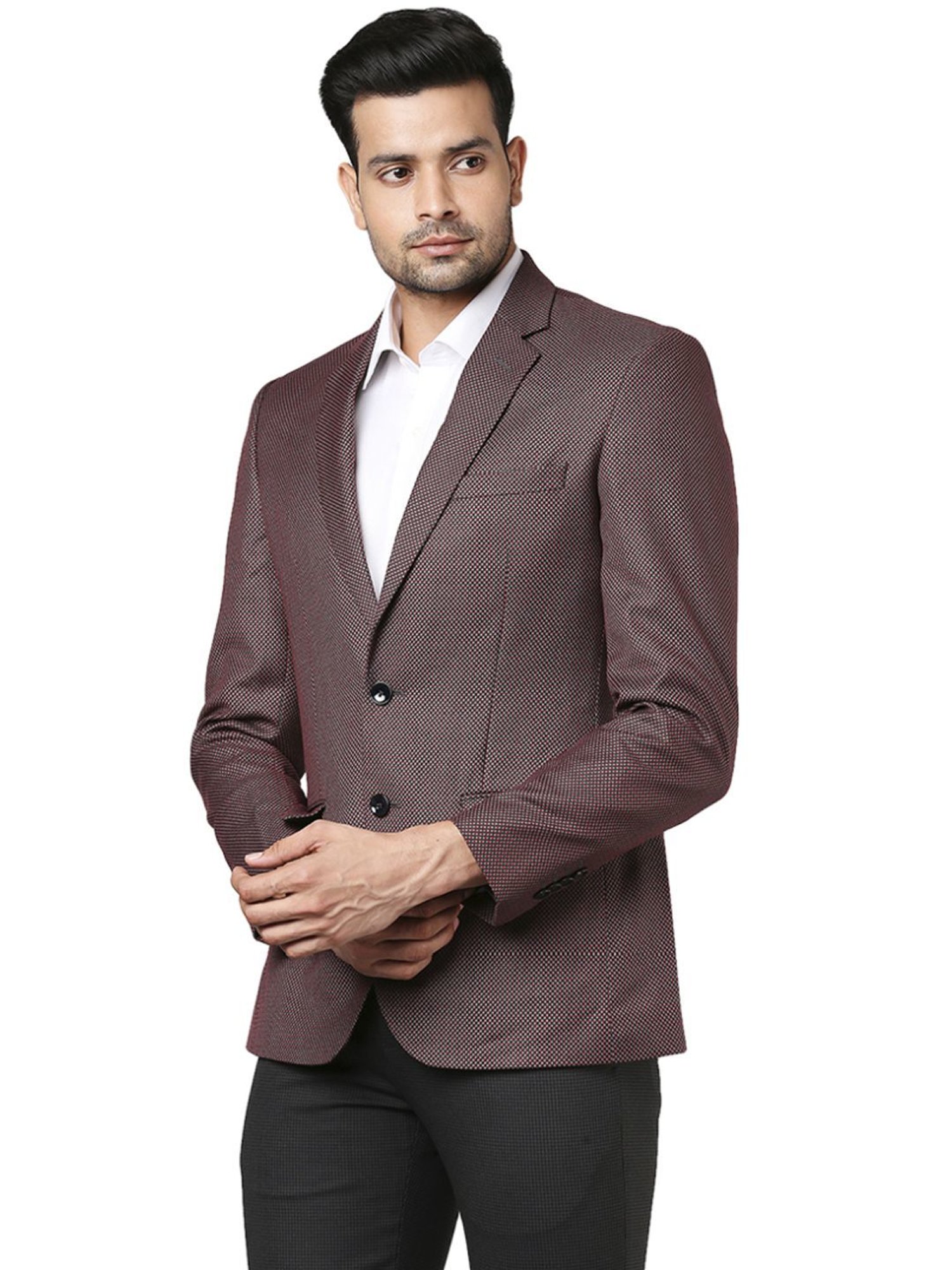 Raymond Maroon  Regular Fit Printed Blazer