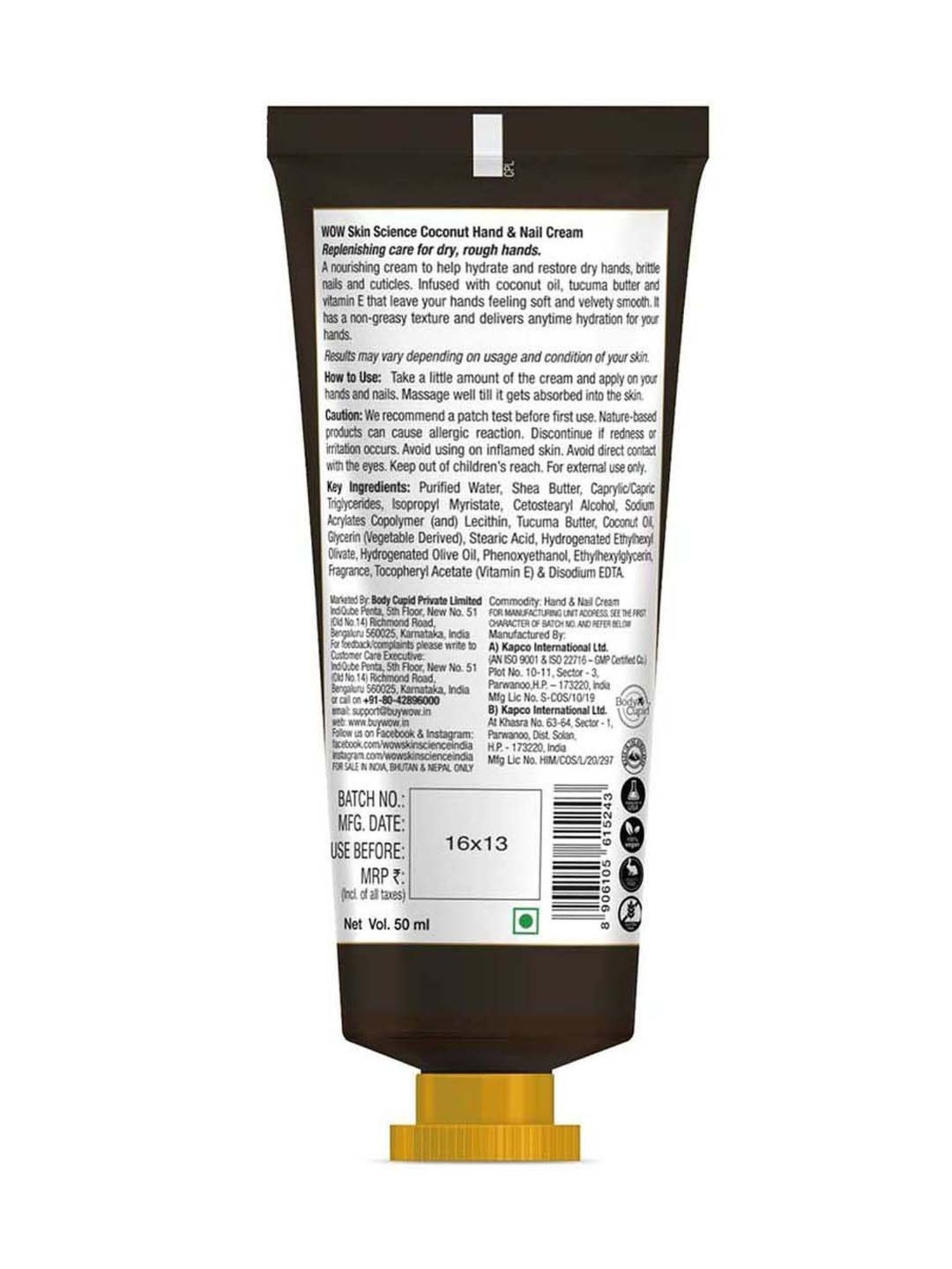 WOW Skin Science Coconut Hand & Nail Cream - 50 ml