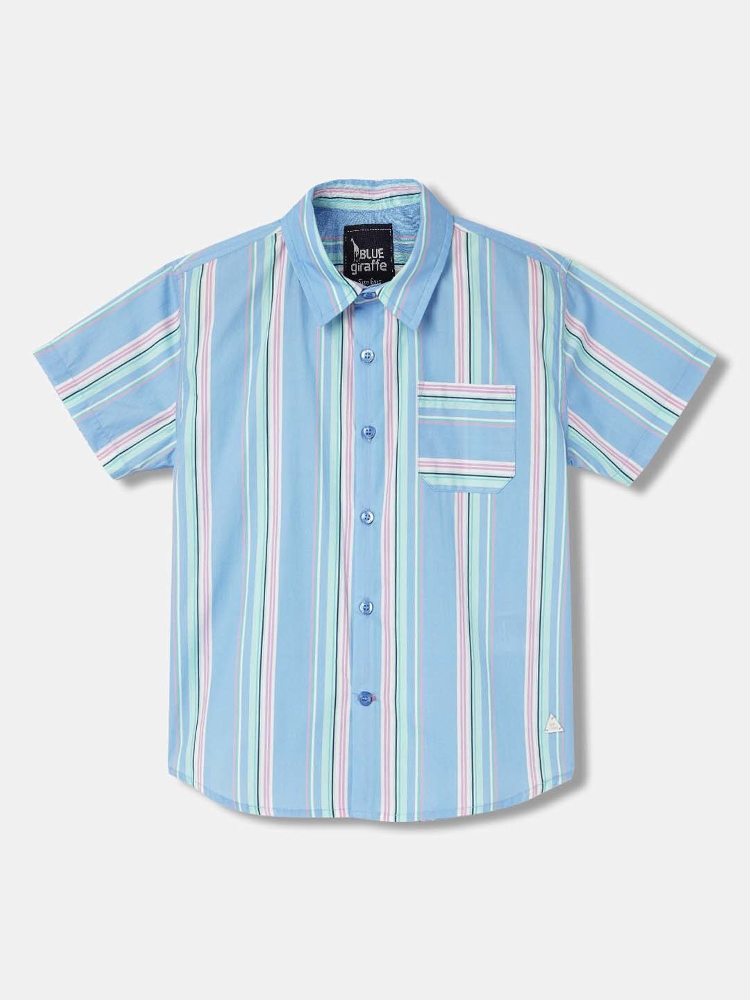 Blue Giraffe Kids Blue & Pink Cotton Striped Shirt