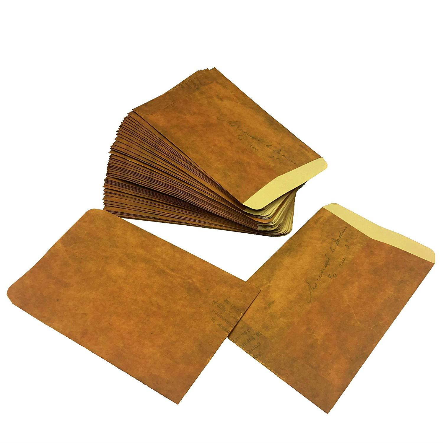 AWESON PARTY Vintage Brown Kraft Paper Envelopes Mini Craft Paper Envelopes for Wedding Thank You Greetings Cards Note Baby Showers Favors, 50pc